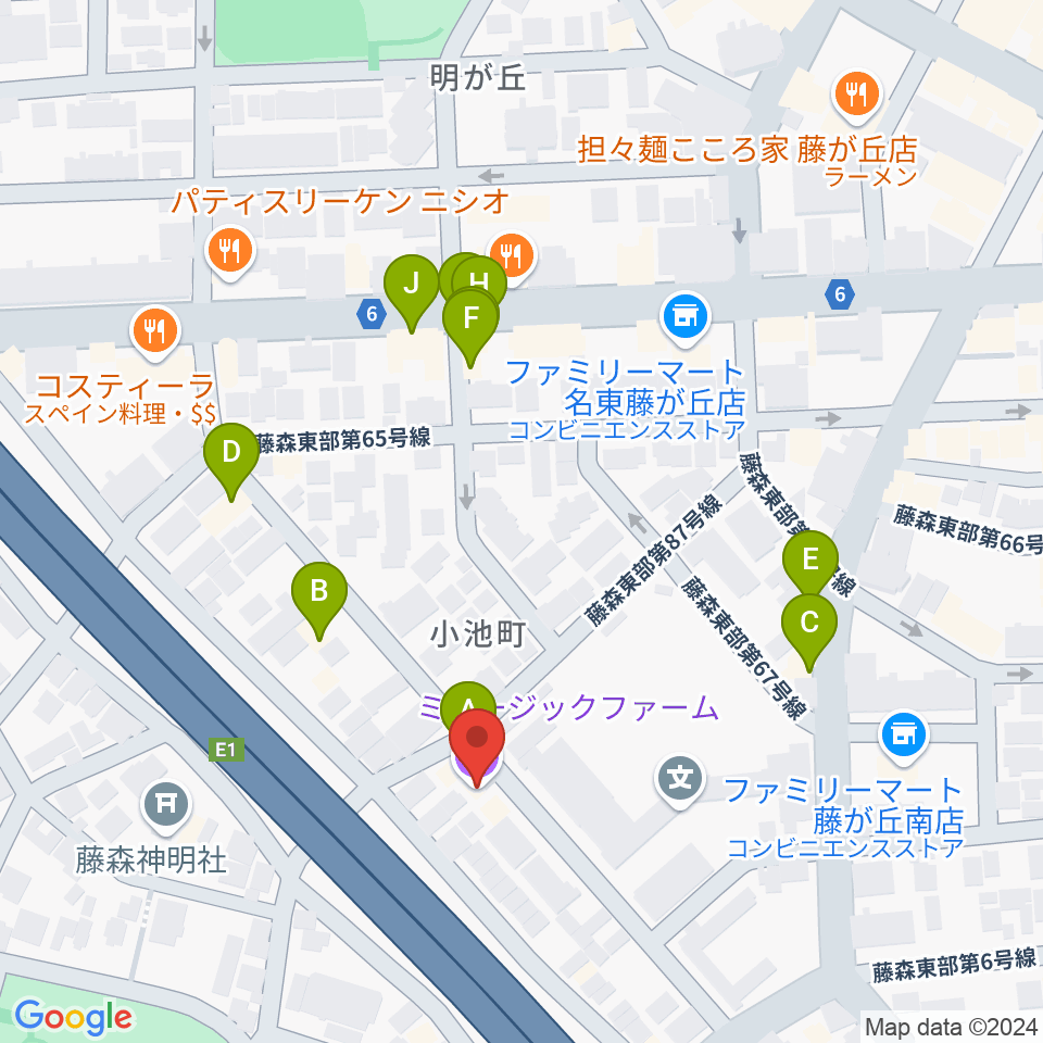 名古屋ミュージックファーム周辺のファミレス・ファーストフード一覧地図