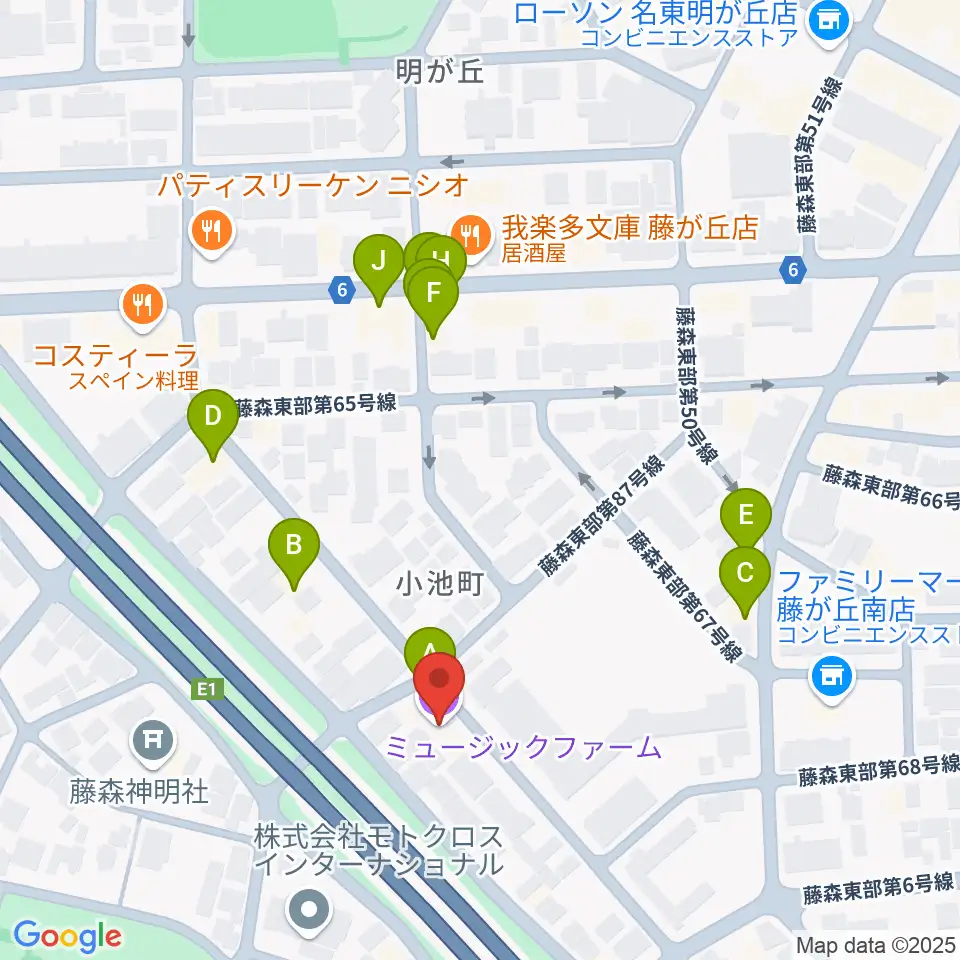 名古屋ミュージックファーム周辺のファミレス・ファーストフード一覧地図