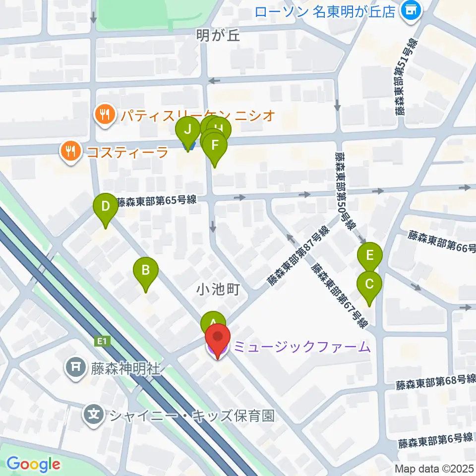 名古屋ミュージックファーム周辺のファミレス・ファーストフード一覧地図