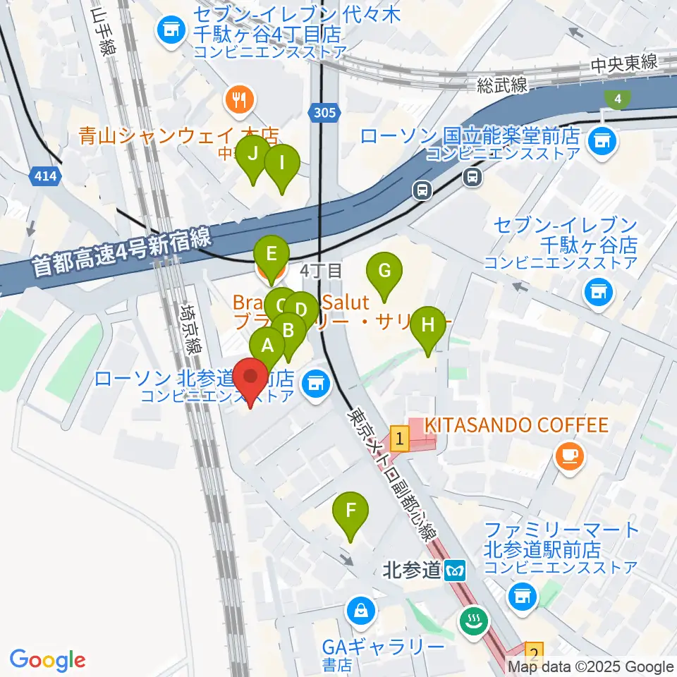 GRAPES北参道周辺のファミレス・ファーストフード一覧地図