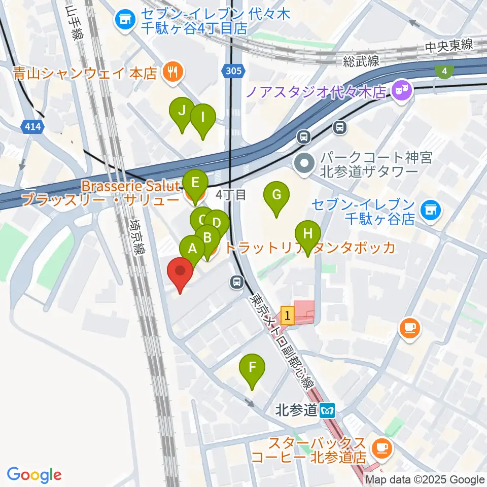 GRAPES北参道周辺のファミレス・ファーストフード一覧地図