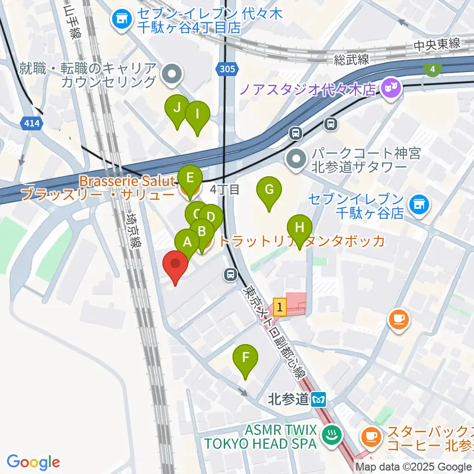 GRAPES北参道周辺のファミレス・ファーストフード一覧地図