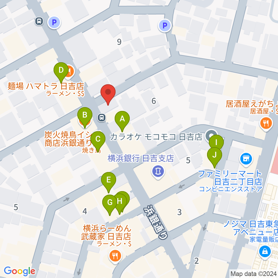 日吉Wonder Wall Yokohama周辺のファミレス・ファーストフード一覧地図