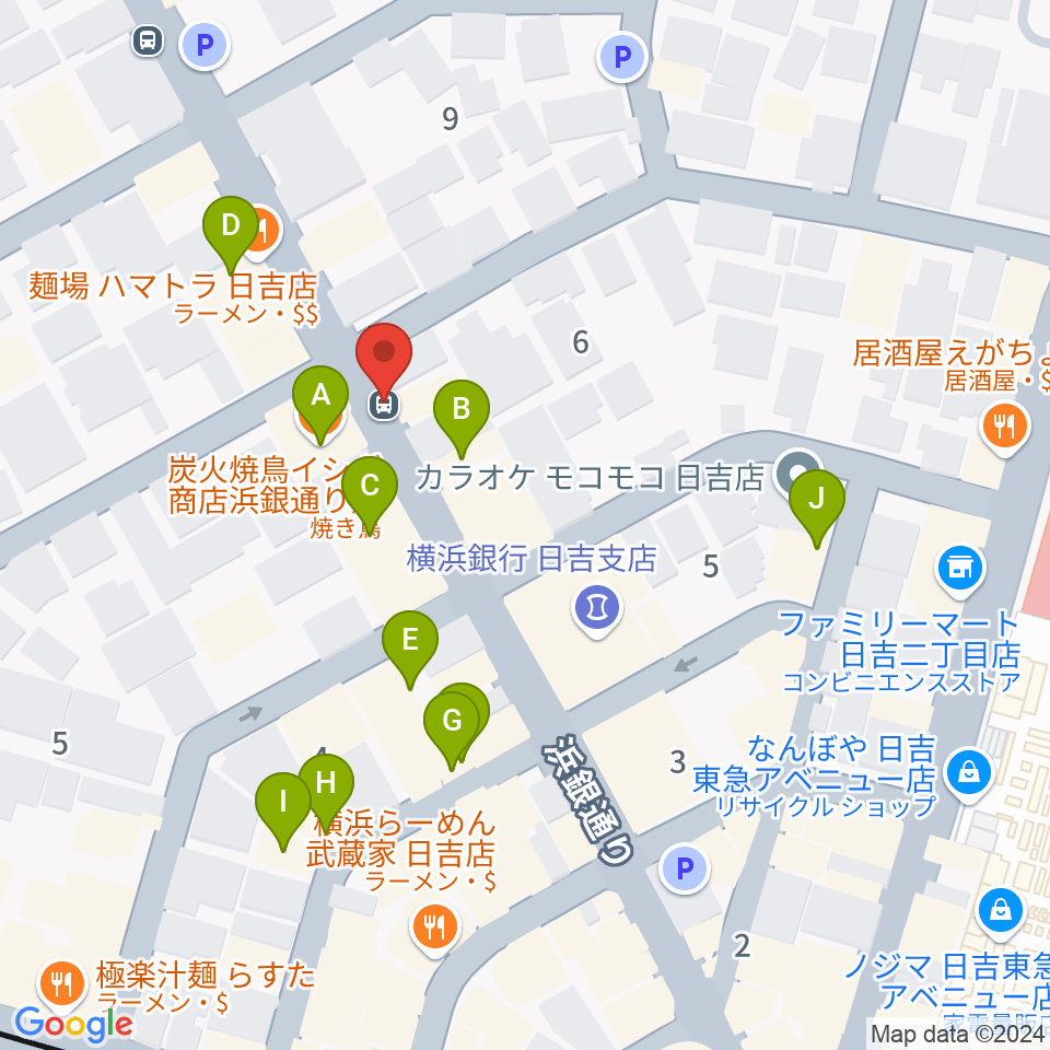 日吉ワンダーウォール周辺のファミレス・ファーストフード一覧地図