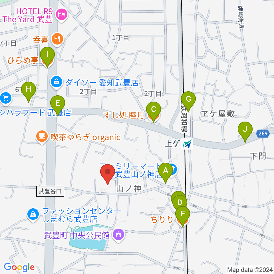 ガレージエス周辺のファミレス・ファーストフード一覧地図