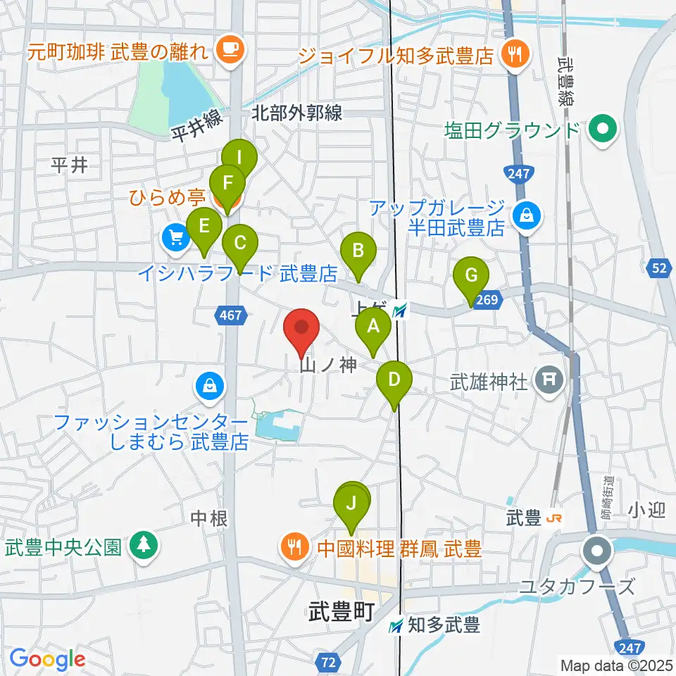 ガレージエス周辺のファミレス・ファーストフード一覧地図