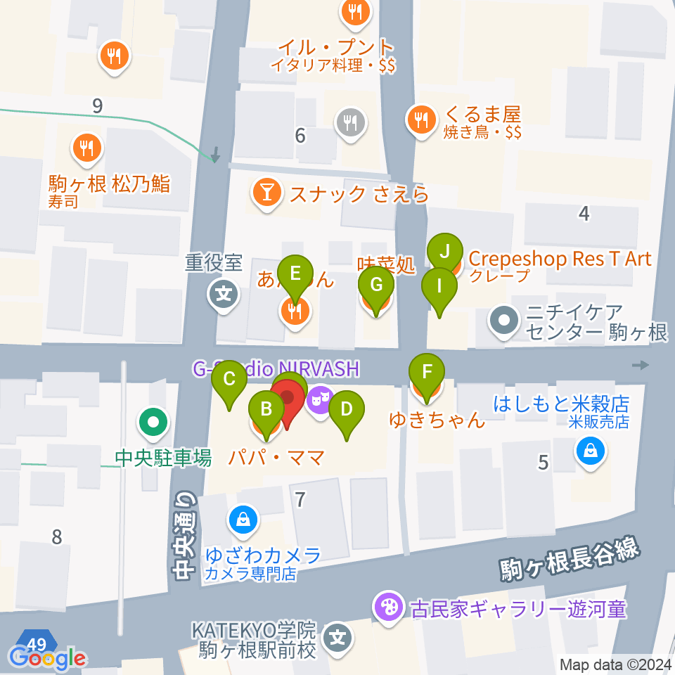 駒ヶ根NIRVASH周辺のファミレス・ファーストフード一覧地図