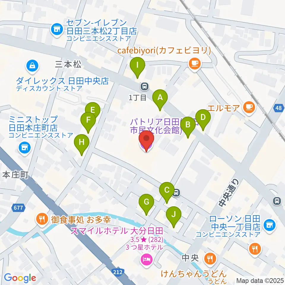 日田市民文化会館 パトリア日田周辺のファミレス・ファーストフード一覧地図