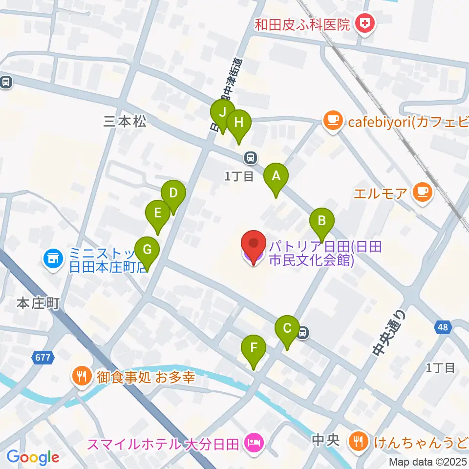 日田市民文化会館 パトリア日田周辺のファミレス・ファーストフード一覧地図