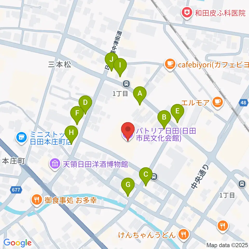 日田市民文化会館 パトリア日田周辺のファミレス・ファーストフード一覧地図