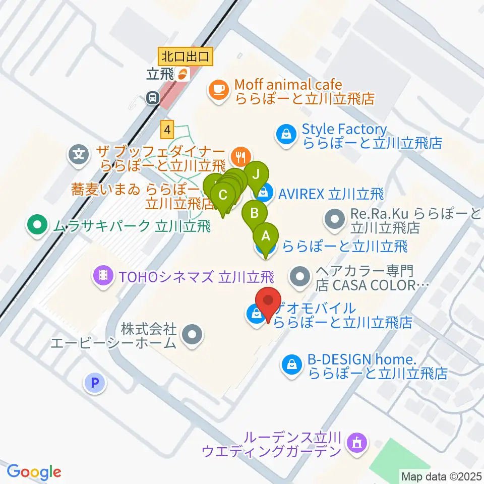 タワーレコードららぽーと立川立飛店周辺のファミレス・ファーストフード一覧地図