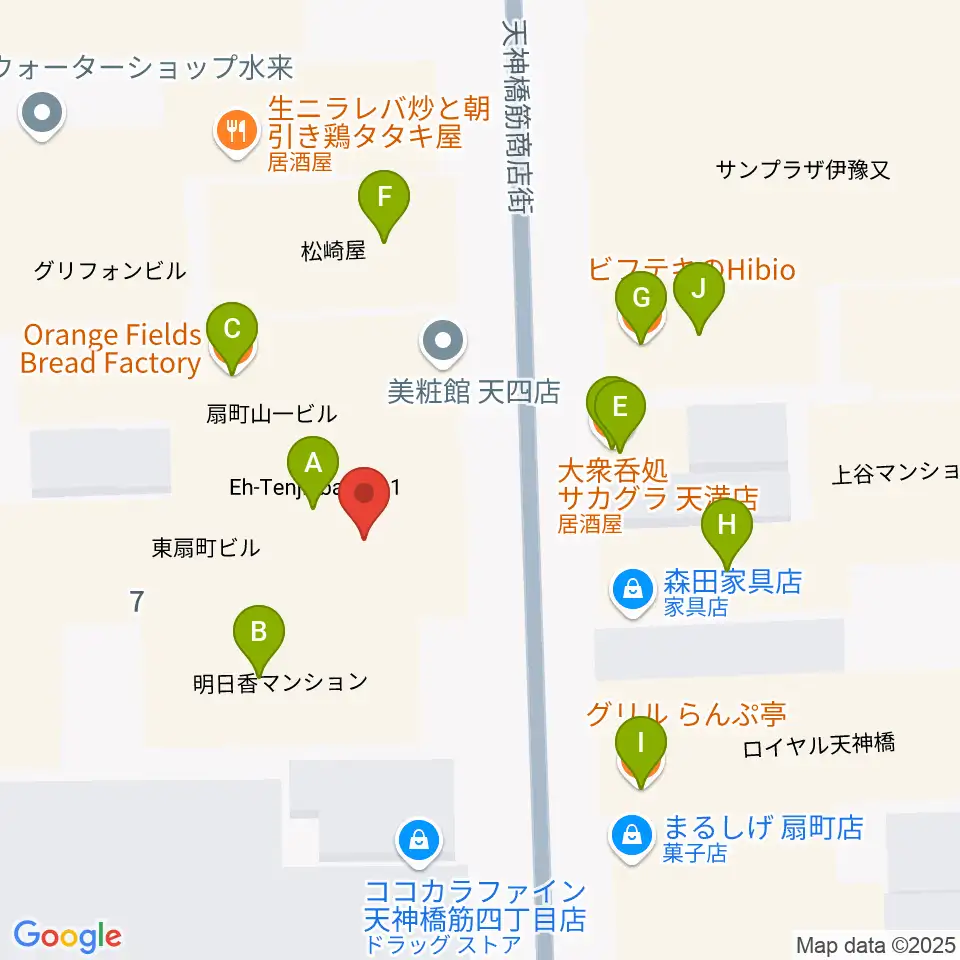 扇町para-dice周辺のファミレス・ファーストフード一覧地図
