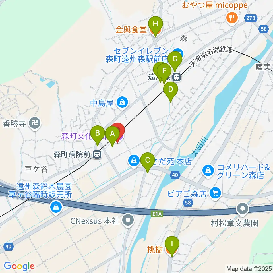 森町文化会館ミキホール周辺のファミレス・ファーストフード一覧地図