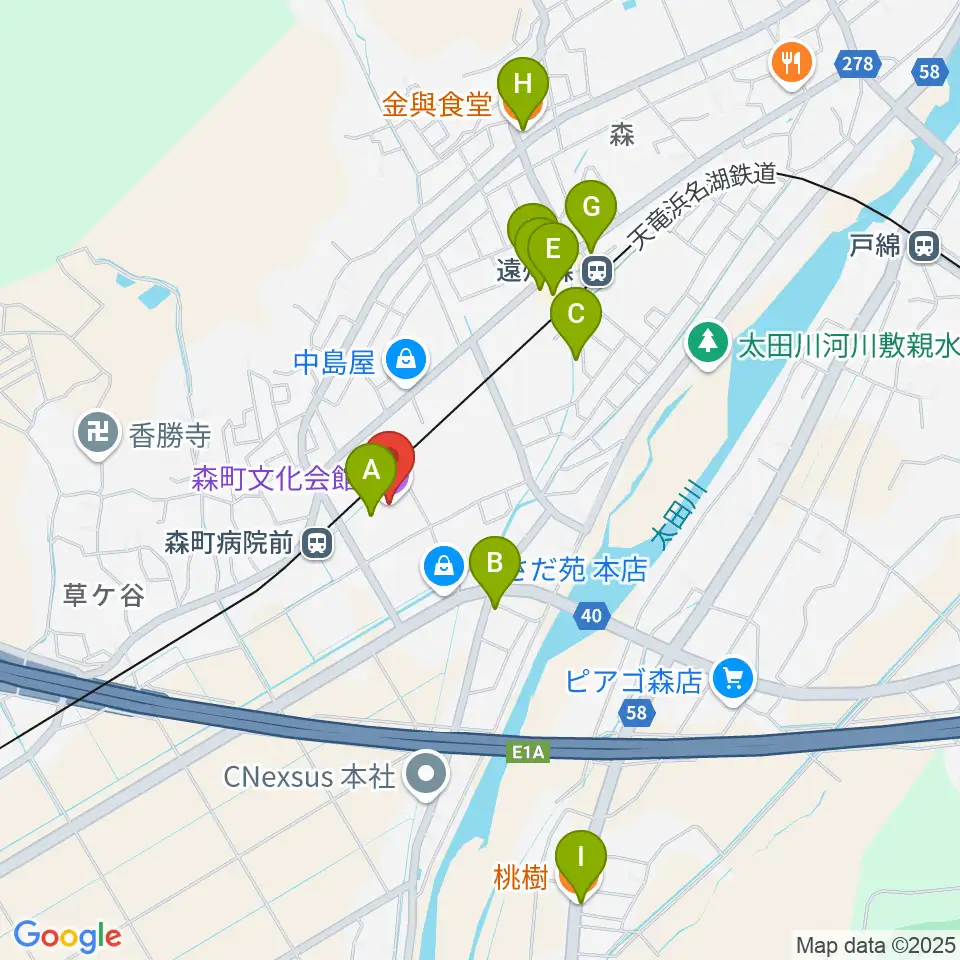 森町文化会館ミキホール周辺のファミレス・ファーストフード一覧地図
