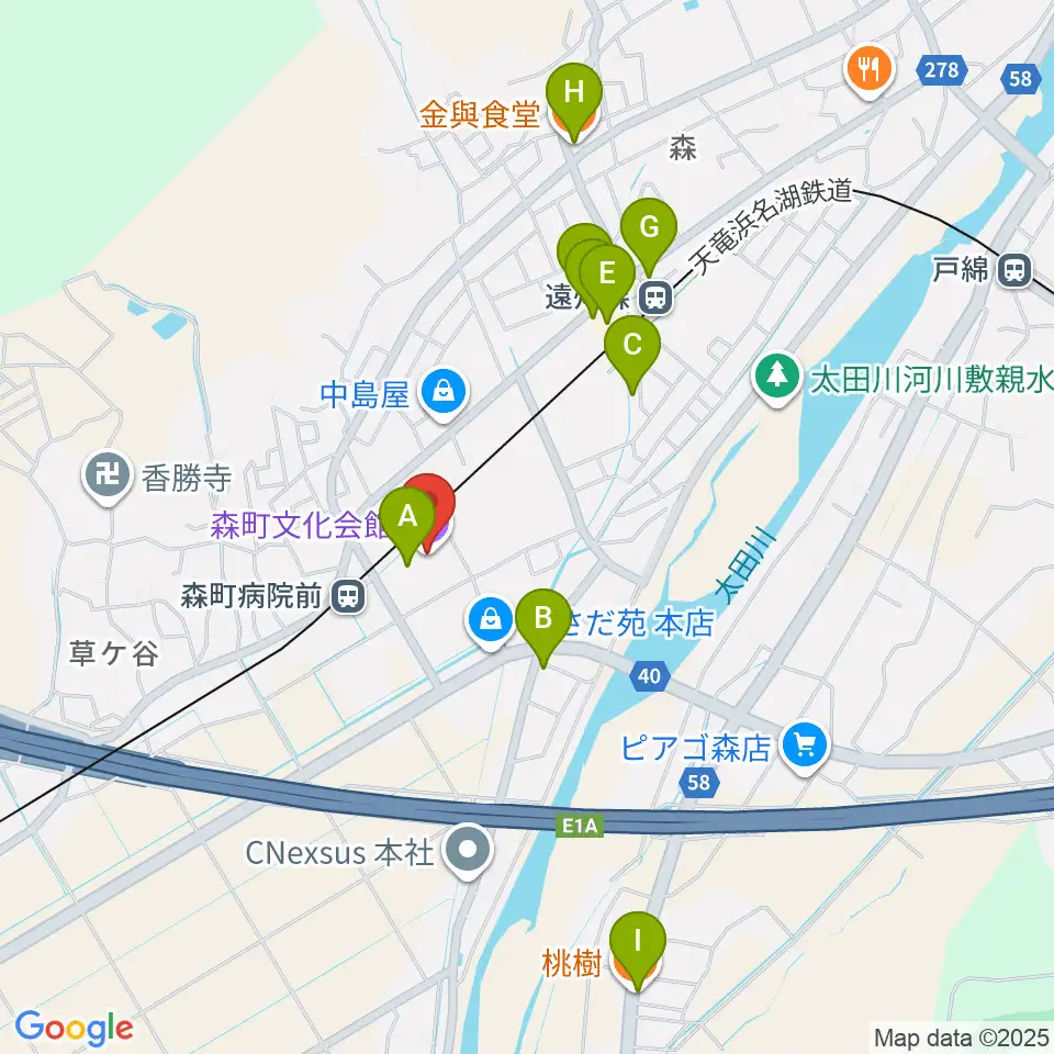 森町文化会館ミキホール周辺のファミレス・ファーストフード一覧地図