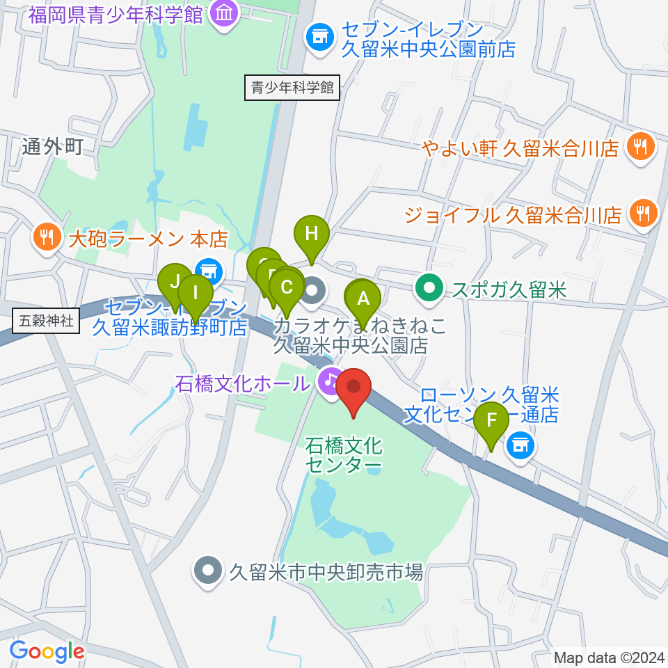 石橋文化会館周辺のファミレス・ファーストフード一覧地図