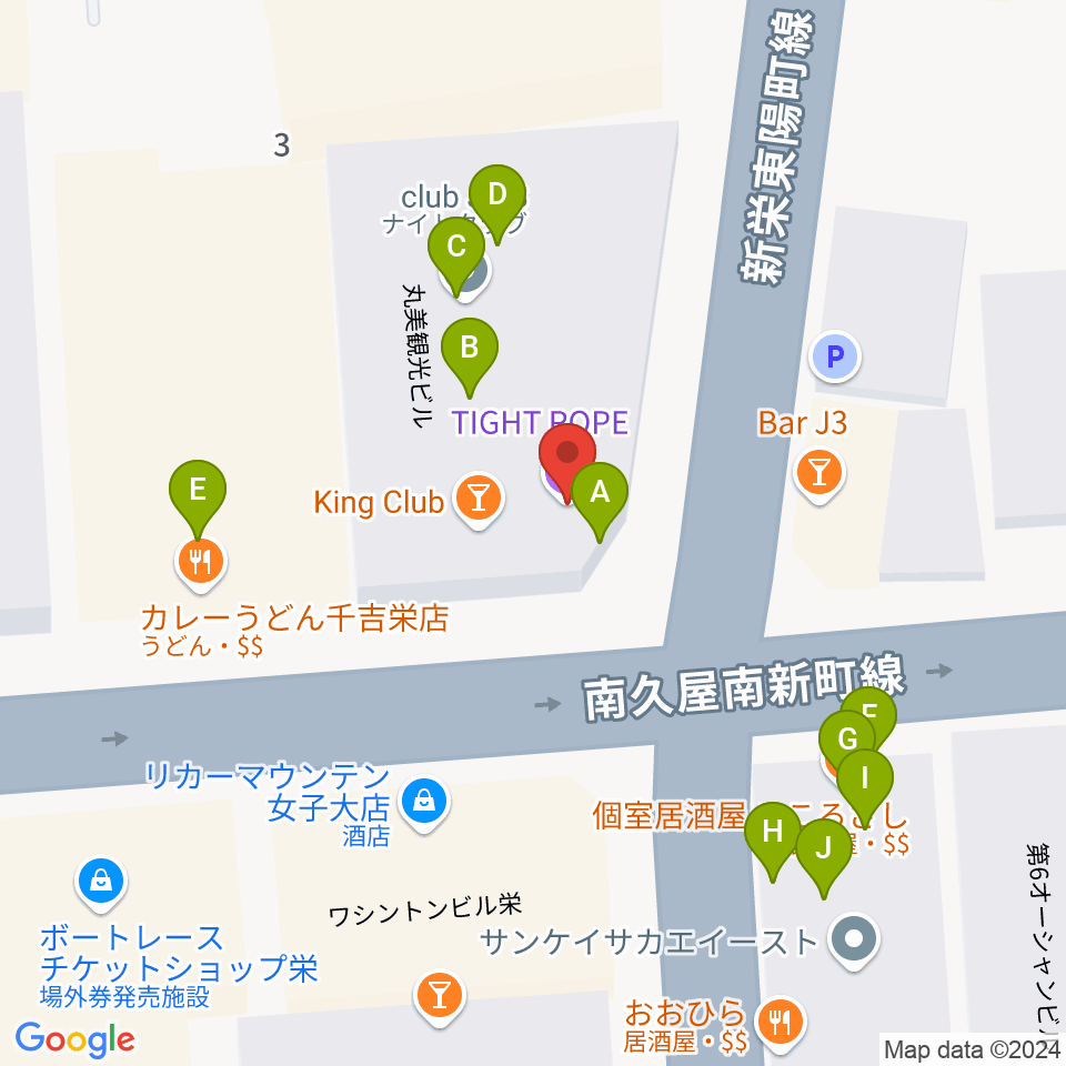 名古屋栄TIGHT ROPE周辺のファミレス・ファーストフード一覧地図