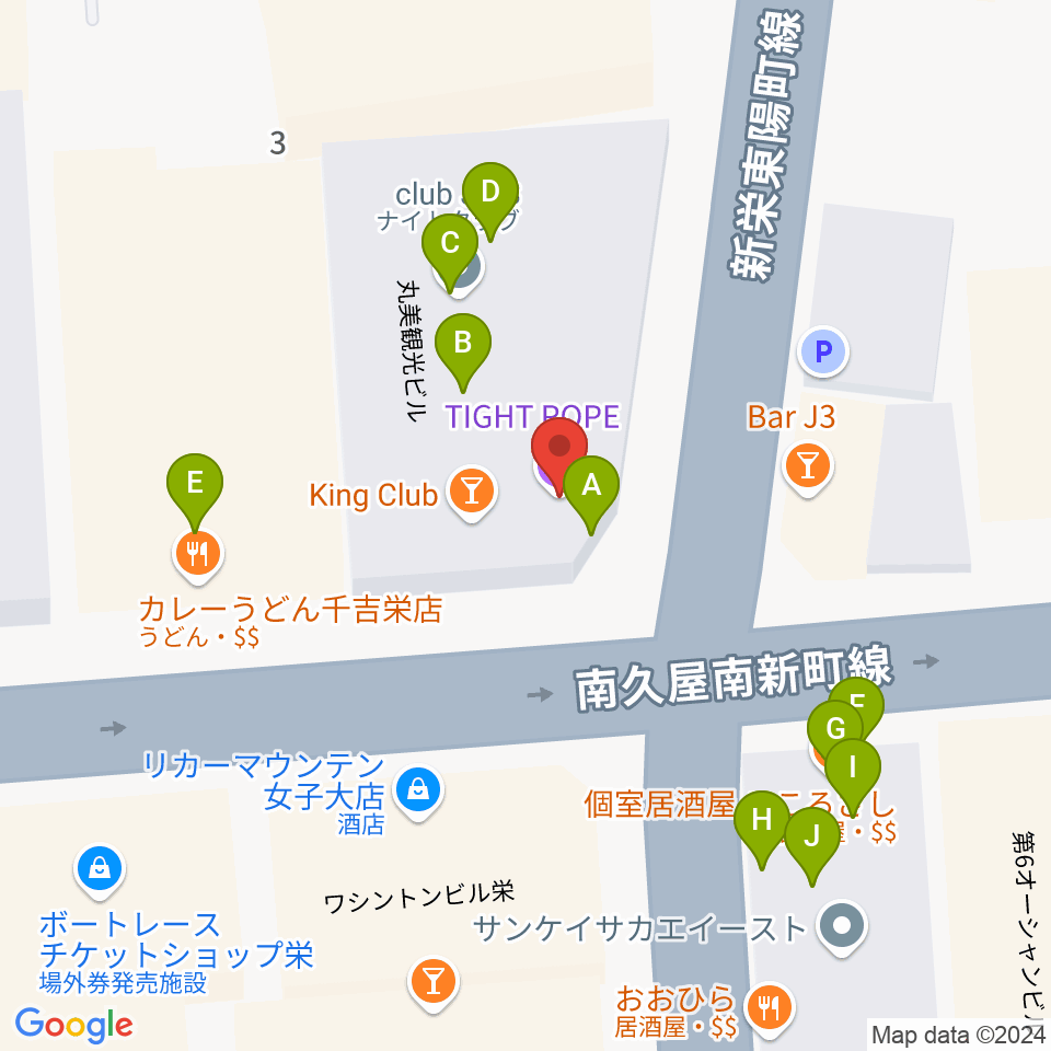 名古屋栄TIGHT ROPE周辺のファミレス・ファーストフード一覧地図