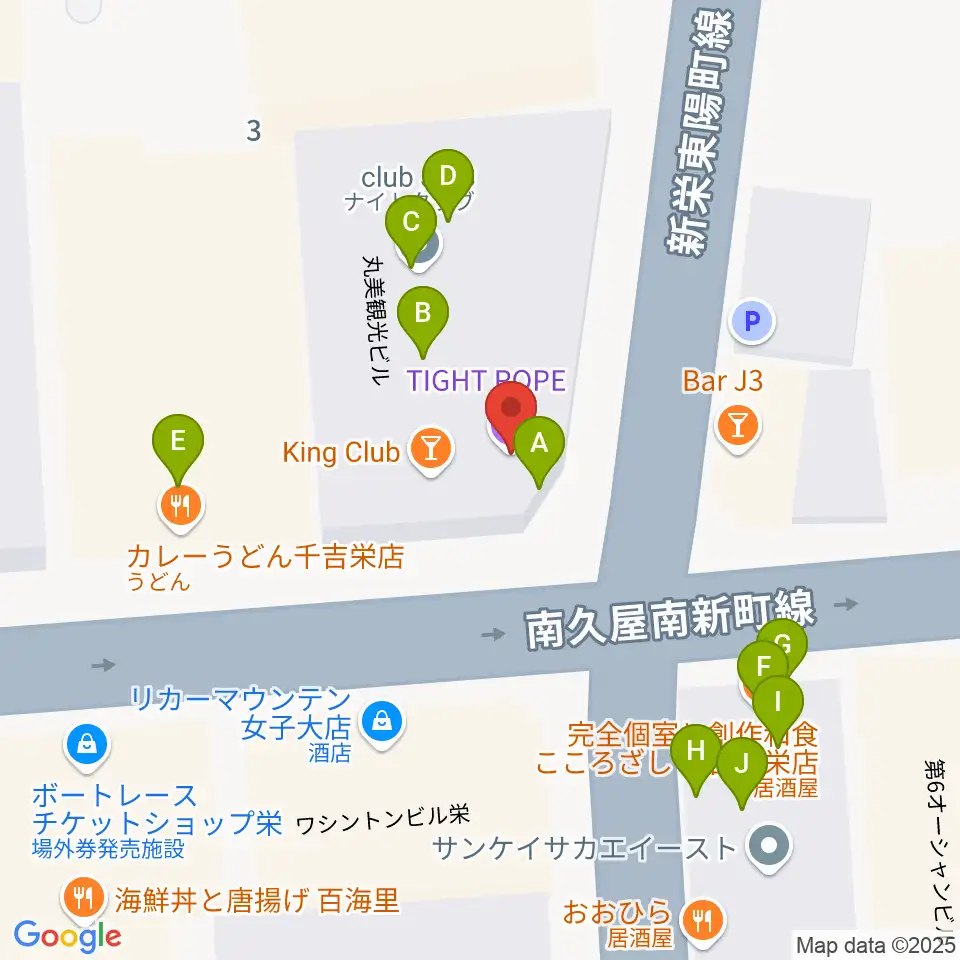 名古屋栄TIGHT ROPE周辺のファミレス・ファーストフード一覧地図