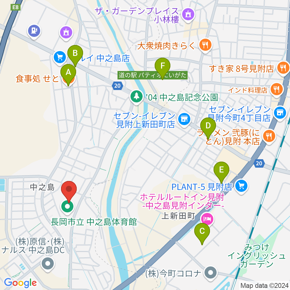 長岡市中之島文化センター周辺のファミレス・ファーストフード一覧地図