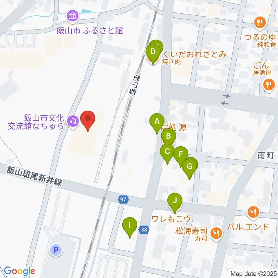 飯山市文化交流館なちゅら周辺のファミレス・ファーストフード一覧地図