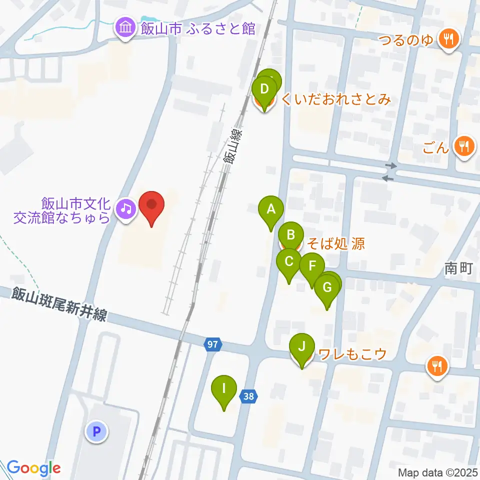 飯山市文化交流館なちゅら周辺のファミレス・ファーストフード一覧地図