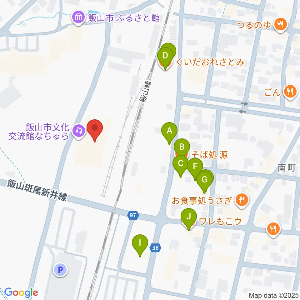 飯山市文化交流館なちゅら周辺のファミレス・ファーストフード一覧地図