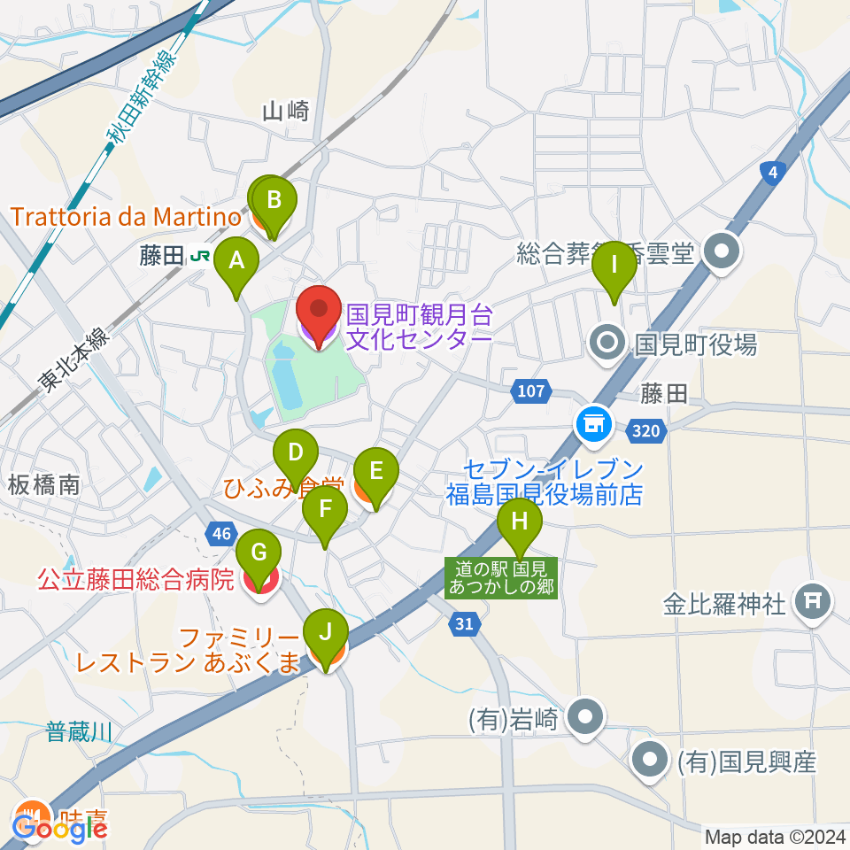 国見町観月台文化センター周辺のファミレス・ファーストフード一覧地図