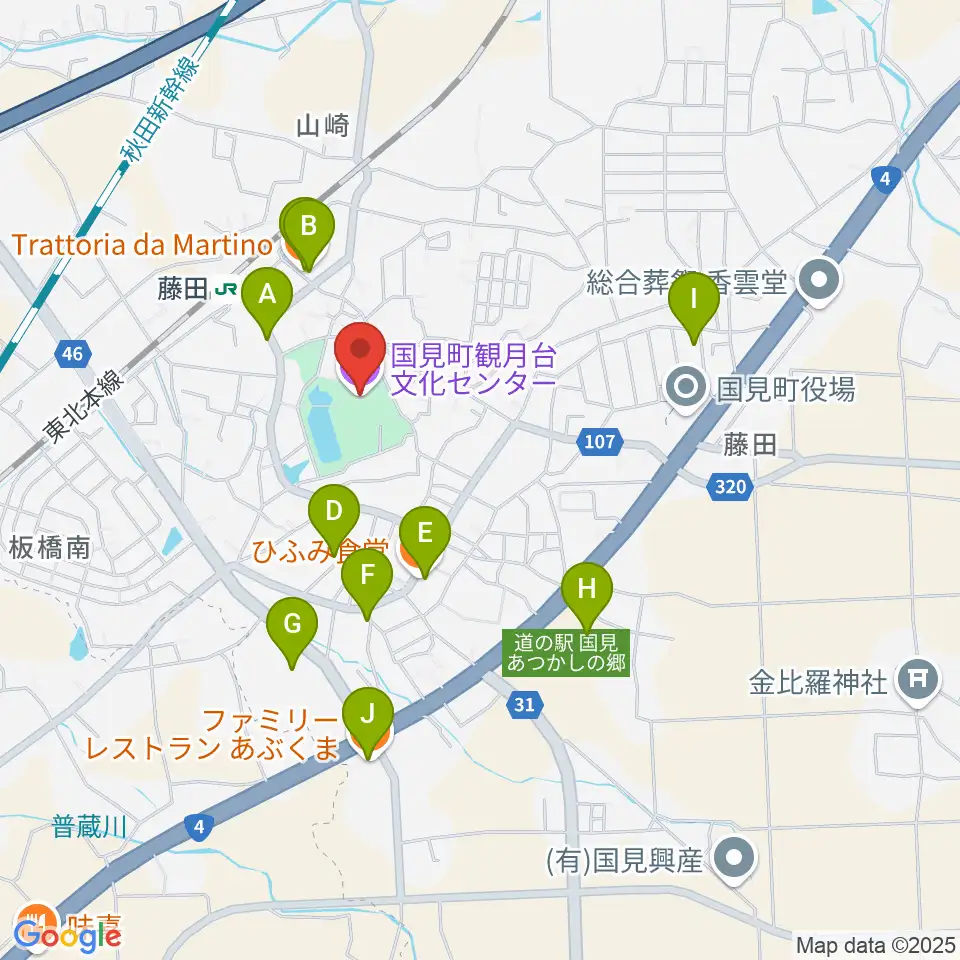 国見町観月台文化センター周辺のファミレス・ファーストフード一覧地図