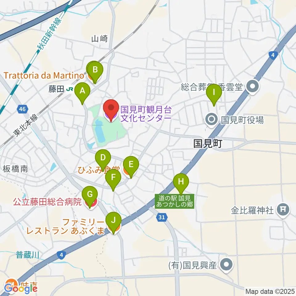 国見町観月台文化センター周辺のファミレス・ファーストフード一覧地図