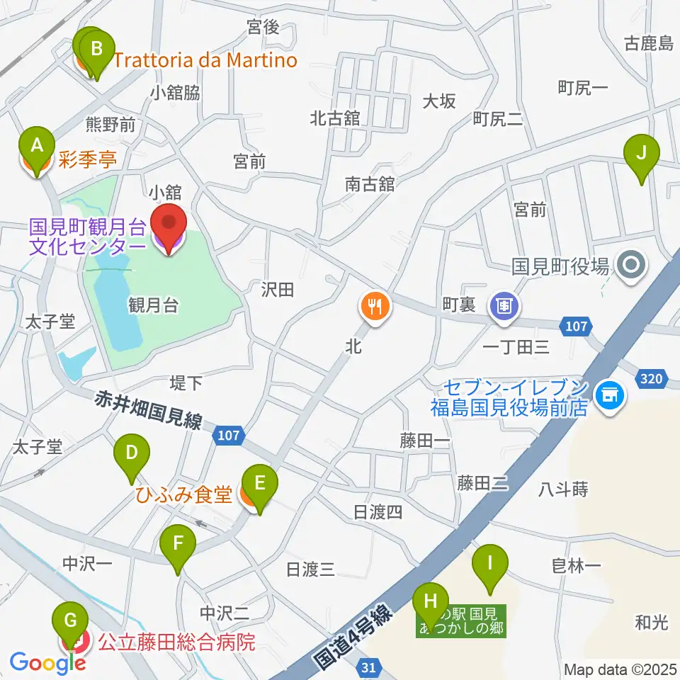 国見町観月台文化センター周辺のファミレス・ファーストフード一覧地図