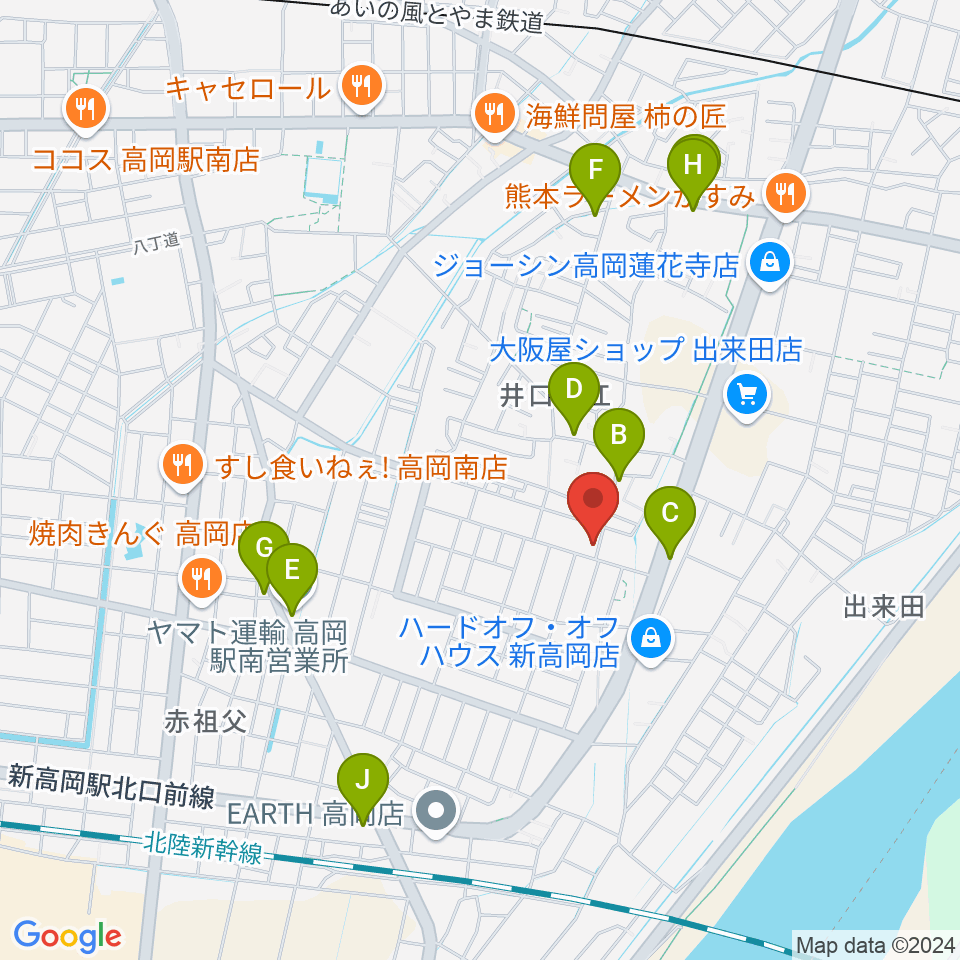 高岡カサデラムジカ周辺のファミレス・ファーストフード一覧地図