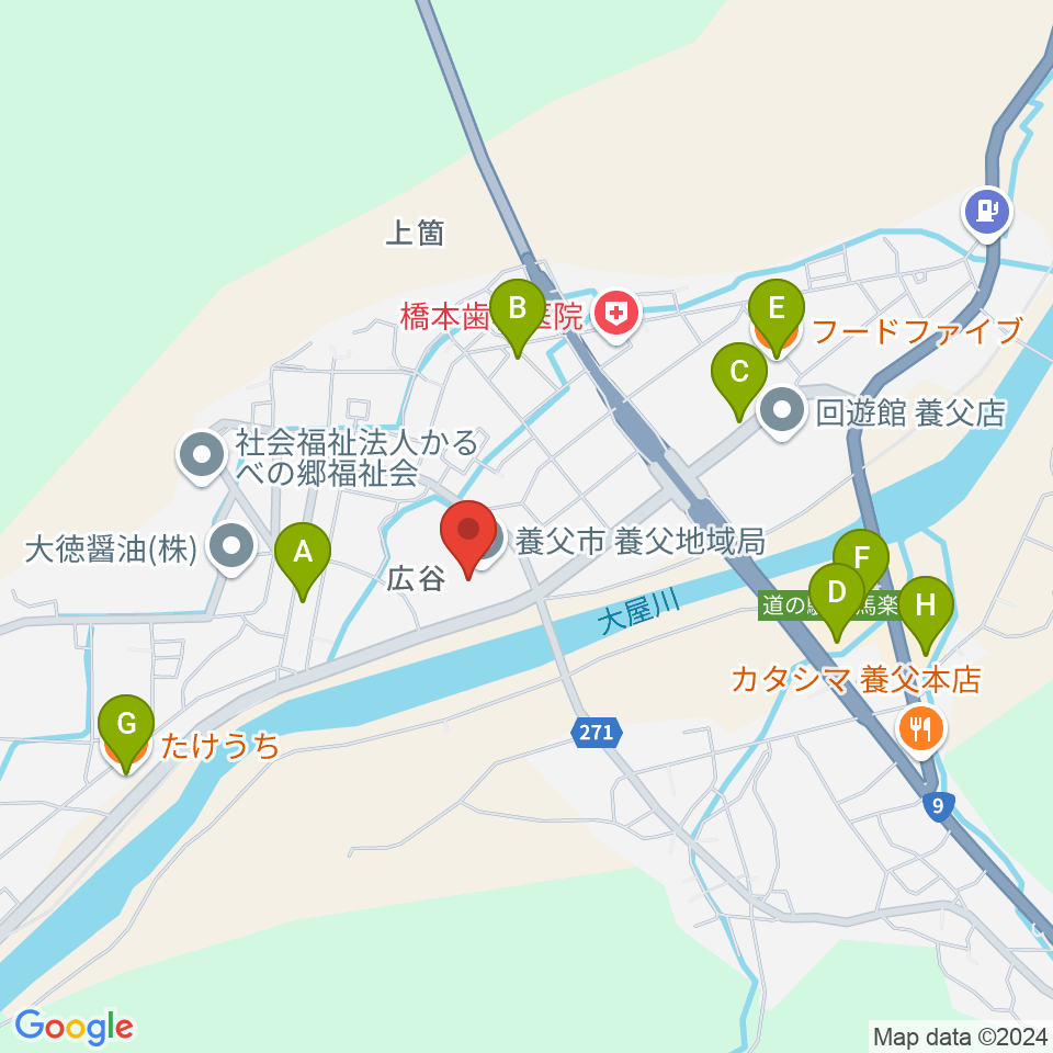 養父市立ビバホール周辺のファミレス・ファーストフード一覧地図