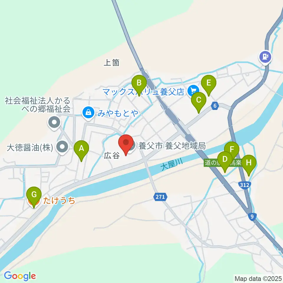 養父市立ビバホール周辺のファミレス・ファーストフード一覧地図