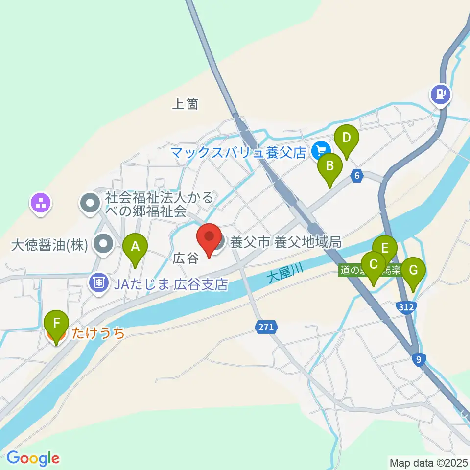 養父市立ビバホール周辺のファミレス・ファーストフード一覧地図