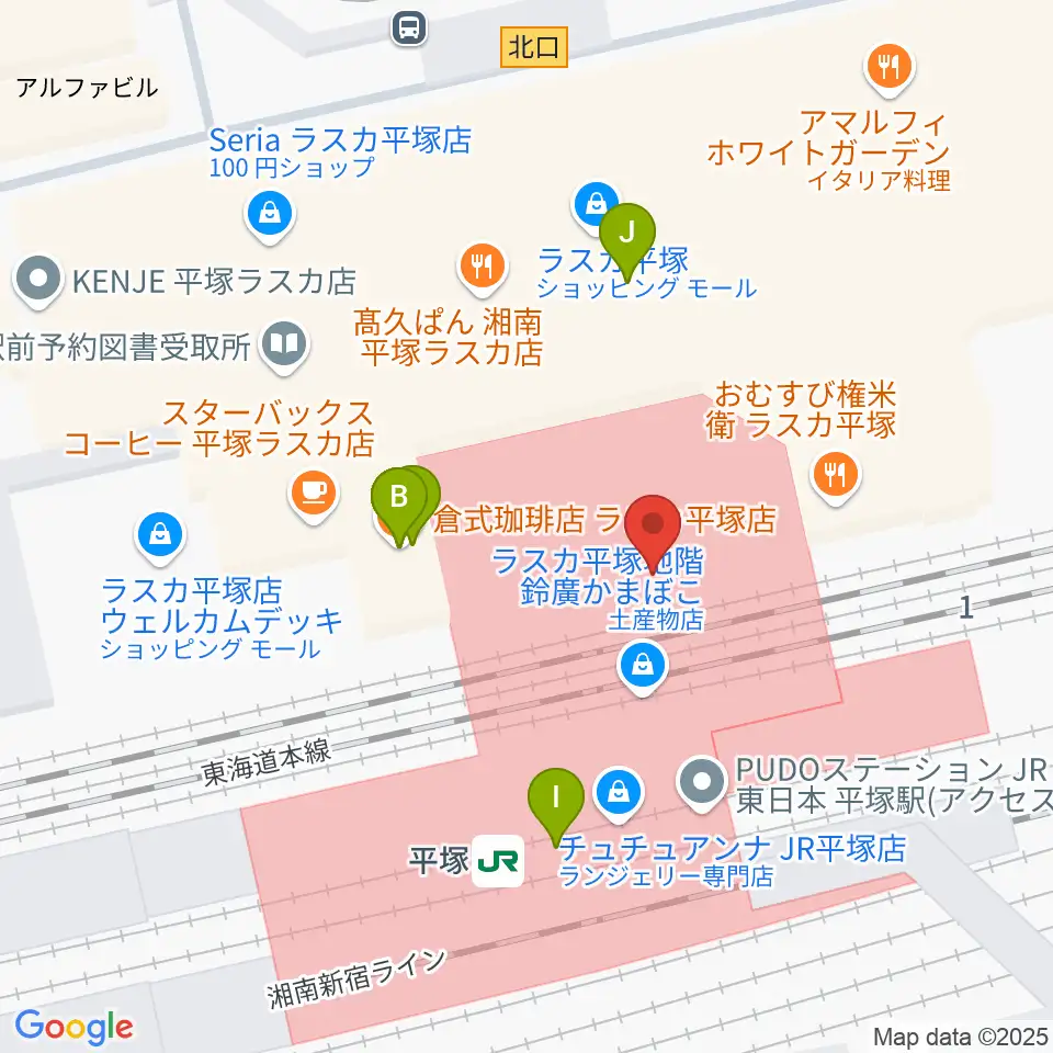 ラスカ平塚6F ラスカホール周辺のファミレス・ファーストフード一覧地図