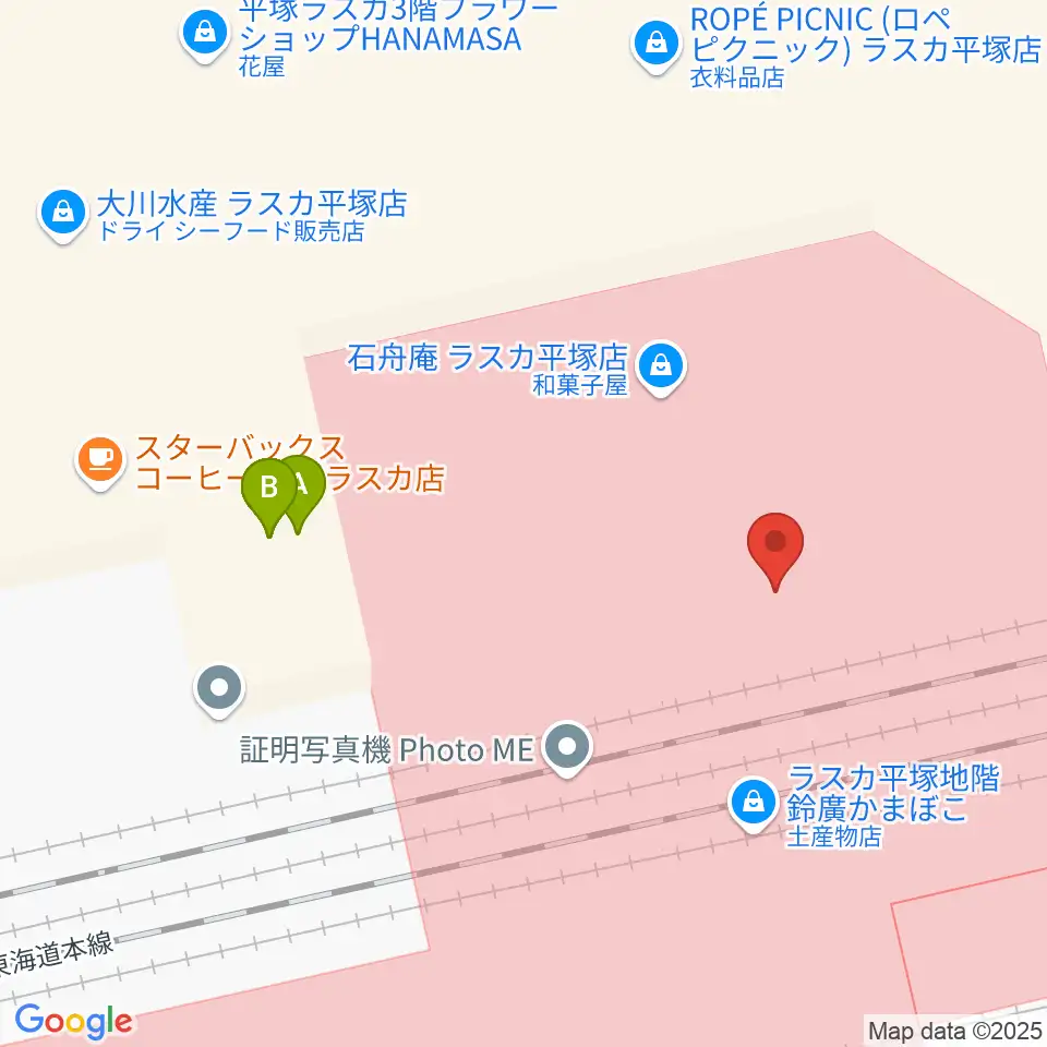 ラスカ平塚6F ラスカホール周辺のファミレス・ファーストフード一覧地図