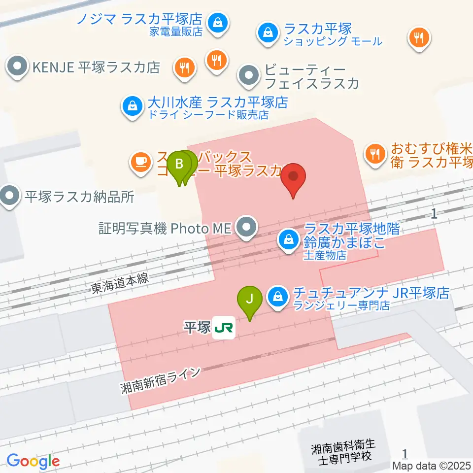 ラスカ平塚6F ラスカホール周辺のファミレス・ファーストフード一覧地図