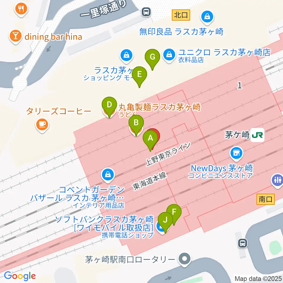 ラスカ茅ヶ崎ホール周辺のファミレス・ファーストフード一覧地図