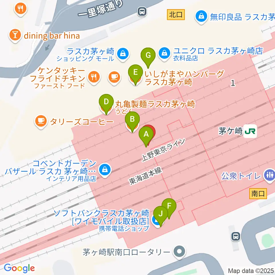 ラスカ茅ヶ崎ホール周辺のファミレス・ファーストフード一覧地図