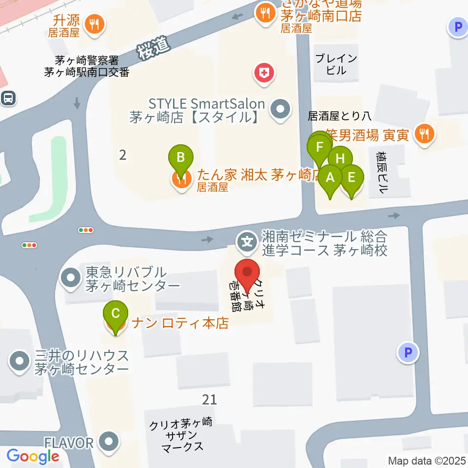 茅ヶ崎ルシュマンデザール周辺のファミレス・ファーストフード一覧地図
