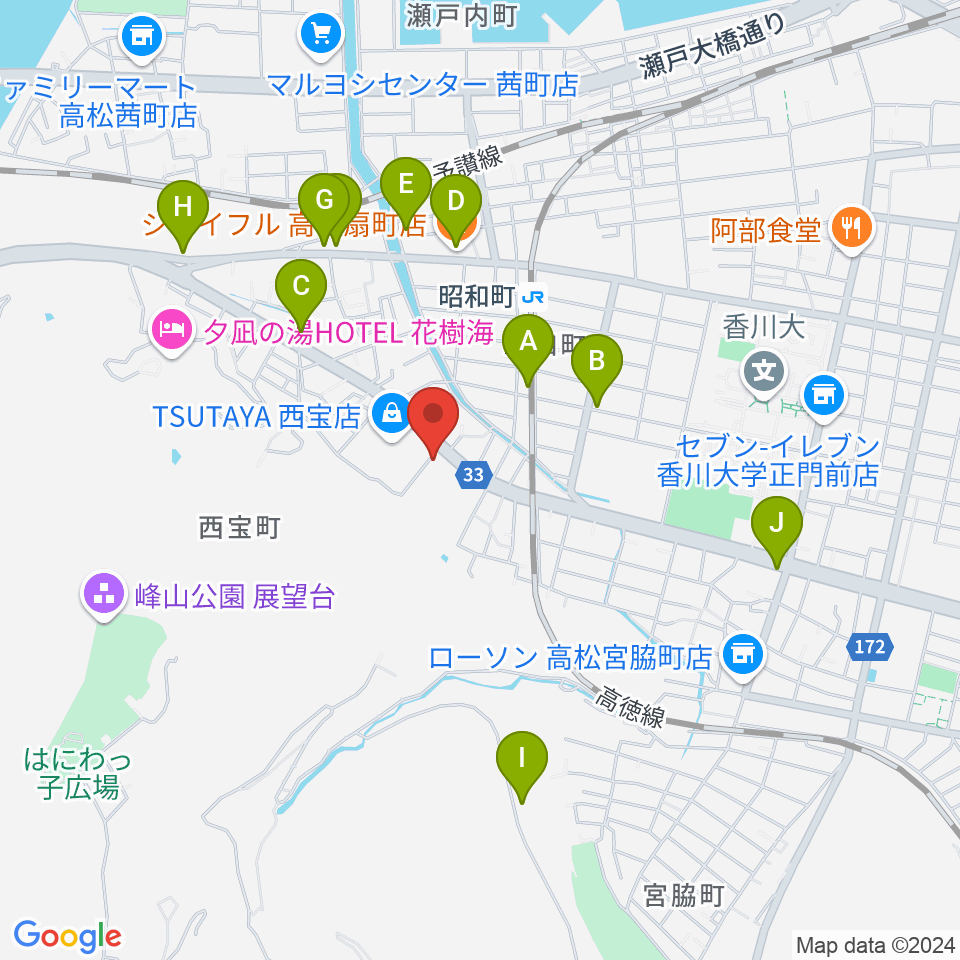 香川県教育会館ミューズホール周辺のファミレス・ファーストフード一覧地図