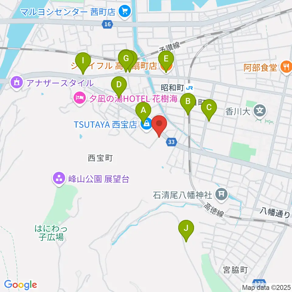 香川県教育会館ミューズホール周辺のファミレス・ファーストフード一覧地図