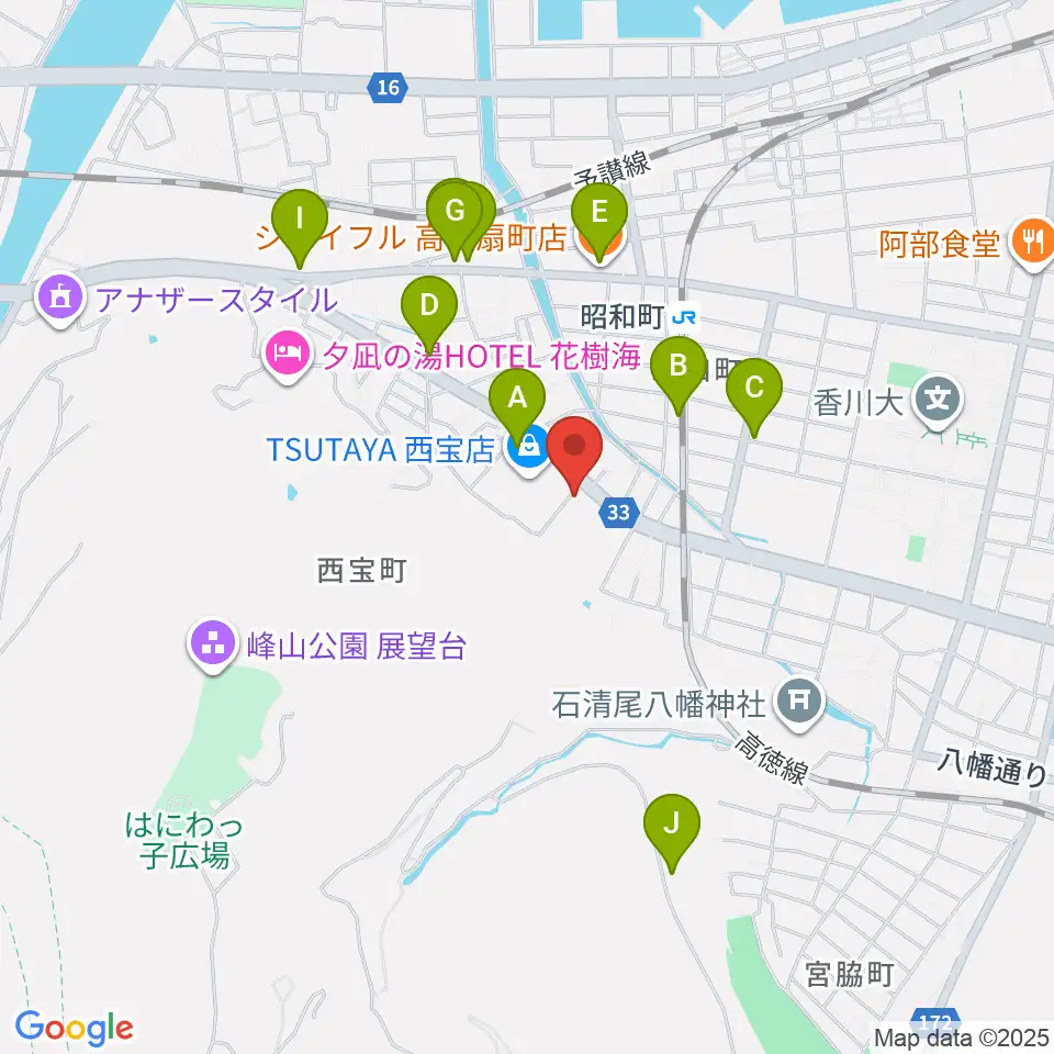 香川県教育会館ミューズホール周辺のファミレス・ファーストフード一覧地図