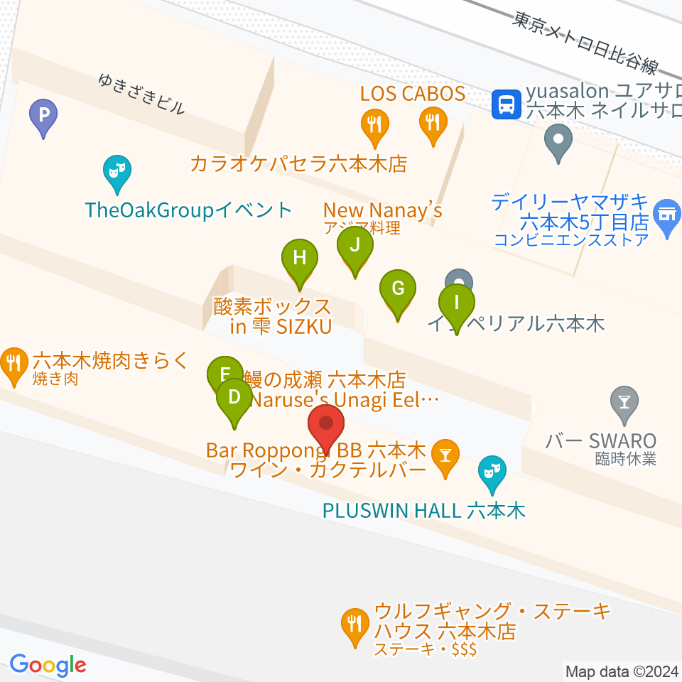 六本木BUZZ周辺のファミレス・ファーストフード一覧地図