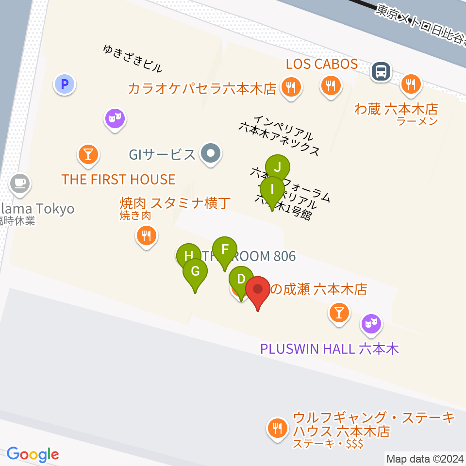 六本木BUZZ周辺のファミレス・ファーストフード一覧地図