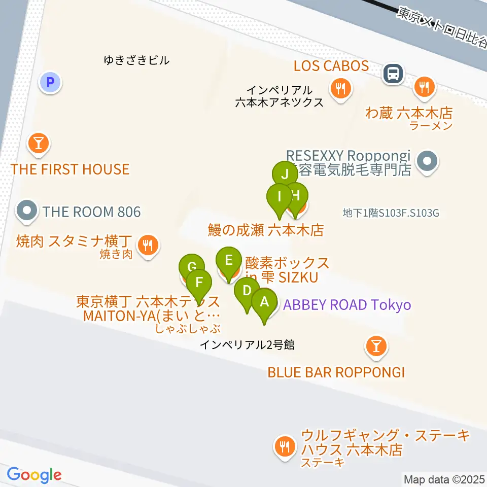 六本木BUZZ周辺のファミレス・ファーストフード一覧地図