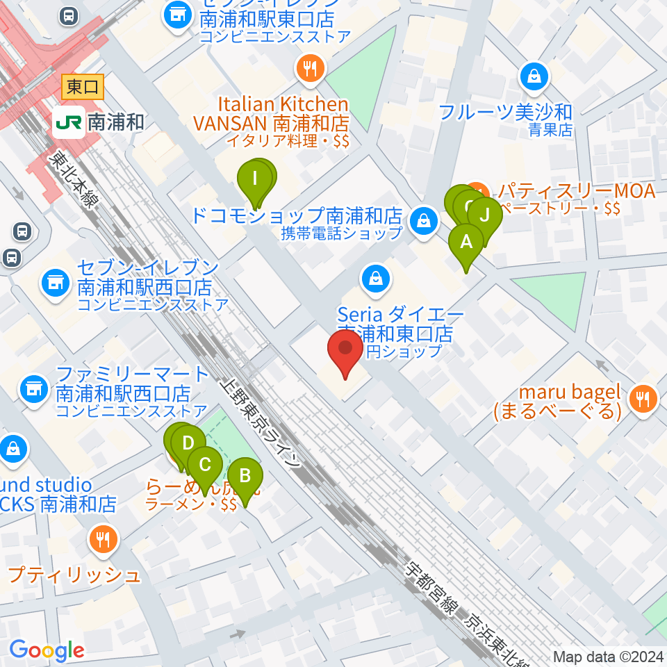 ミリオン楽器 南浦和店周辺のファミレス・ファーストフード一覧地図