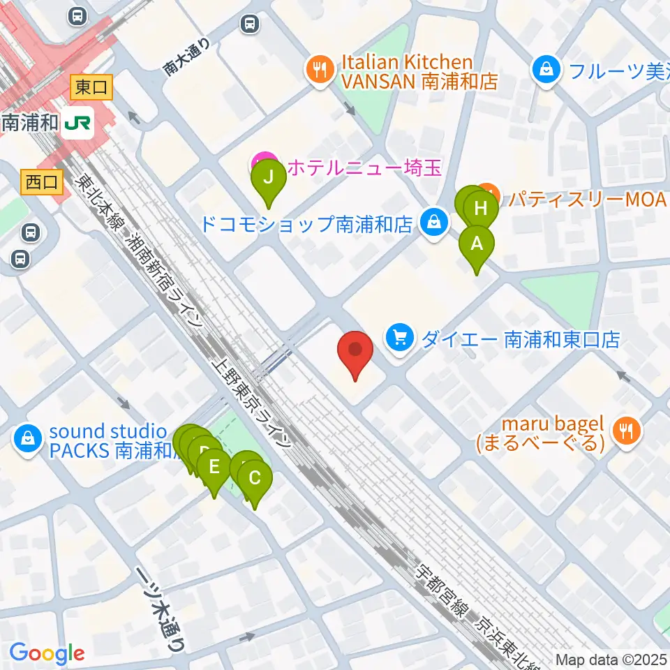 ミリオン楽器 南浦和店周辺のファミレス・ファーストフード一覧地図