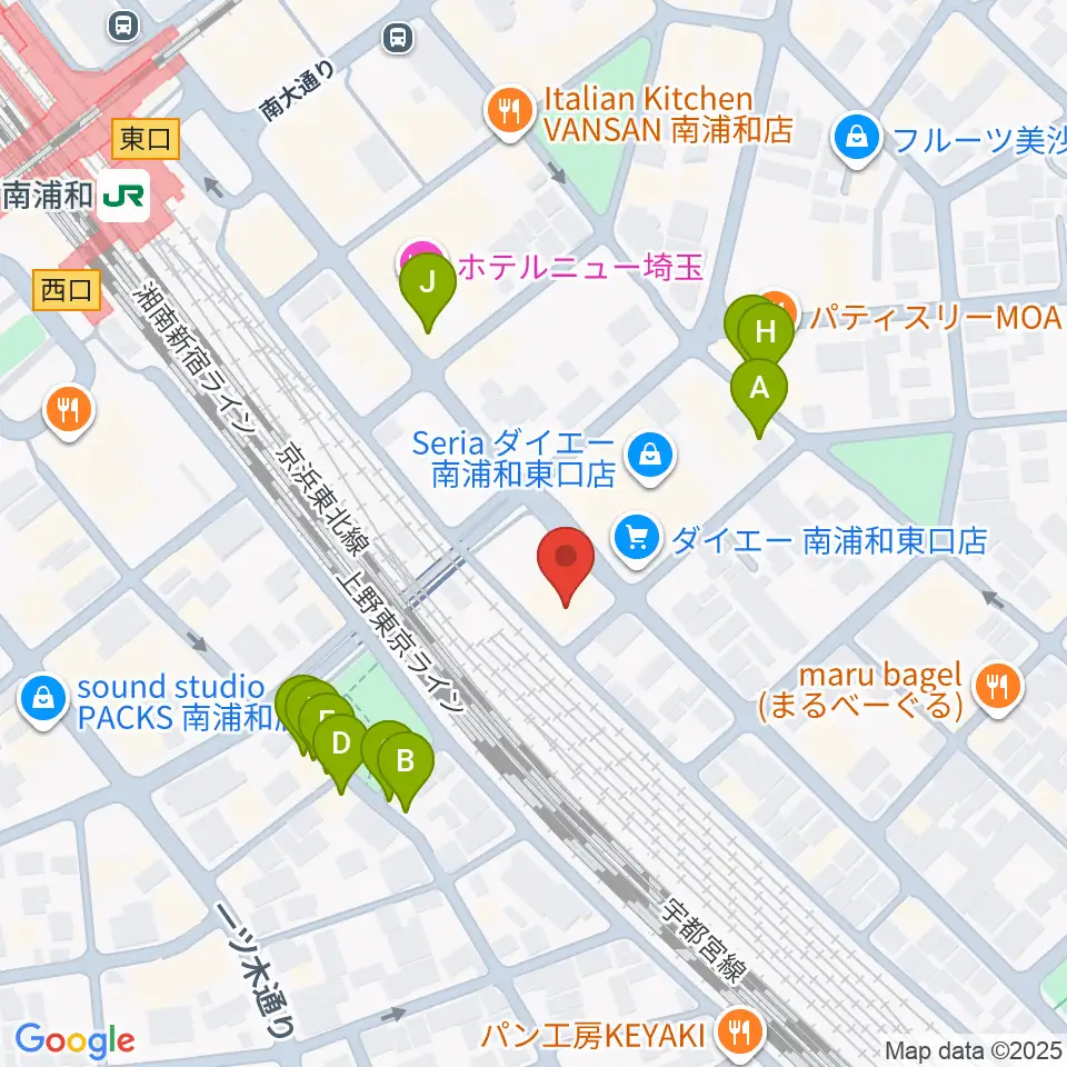 ミリオン楽器 南浦和店周辺のファミレス・ファーストフード一覧地図
